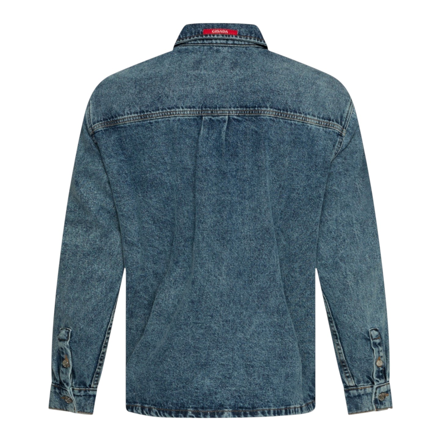 Oversized Denim Shirt with Mini Label Patch - Gisada.com