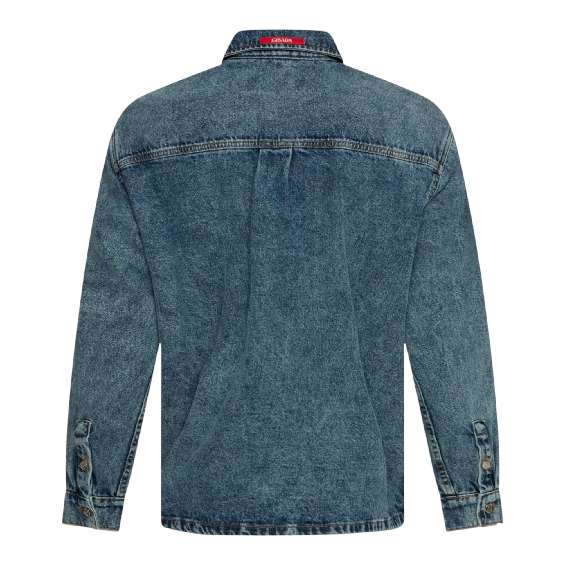 Oversized Denim Shirt with Mini Label Patch - Gisada.com