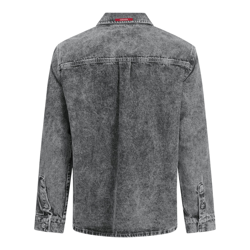 Oversized Denim Shirt with Mini Label Patch