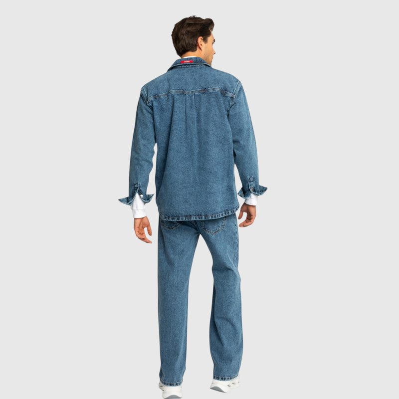 Oversized Denim Shirt with Mini Label Patch - Gisada.com