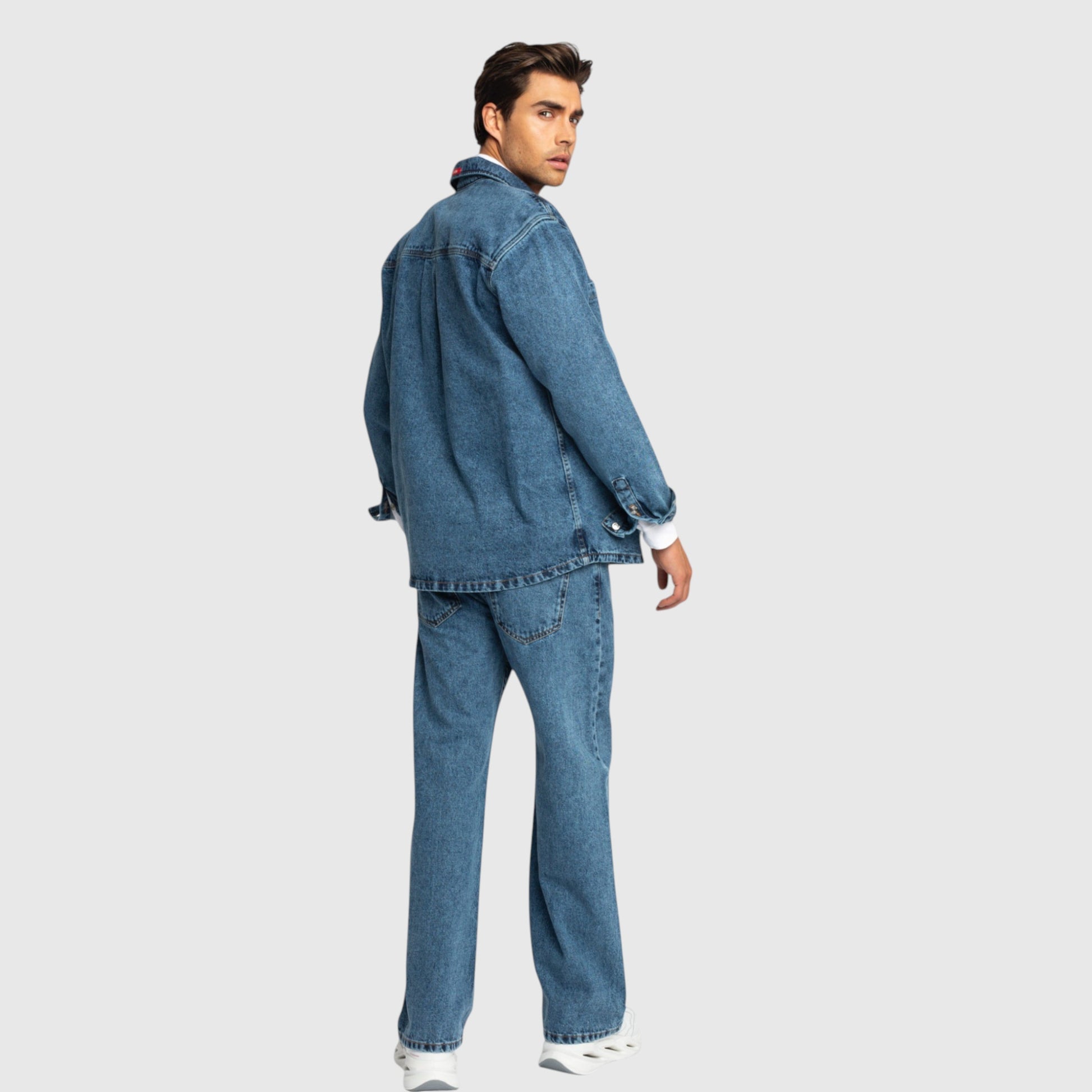 Oversized Denim Shirt with Mini Label Patch - Gisada.com
