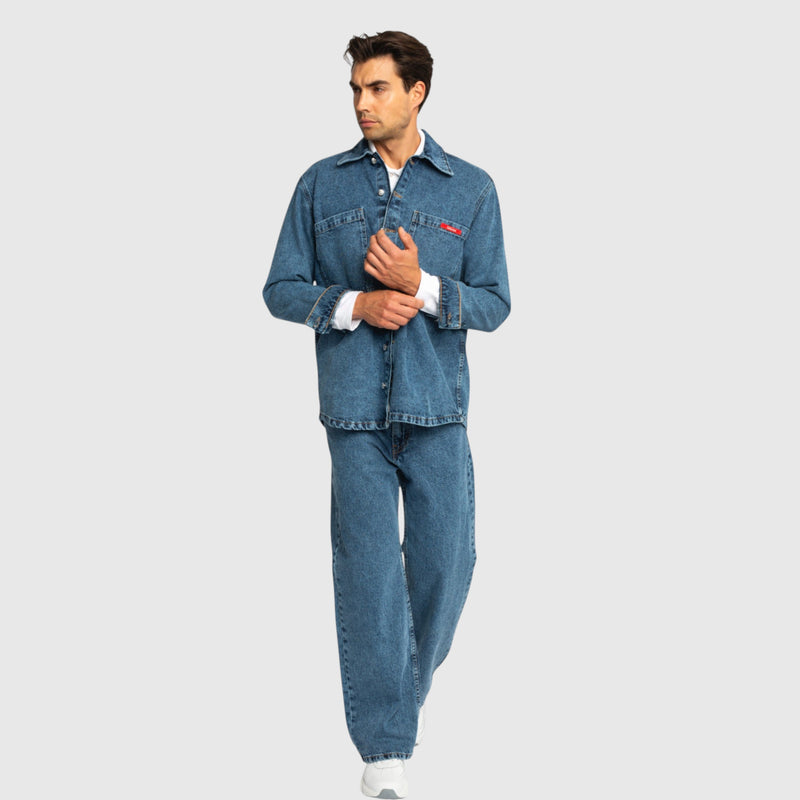 Oversized Denim Shirt with Mini Label Patch - Gisada.com