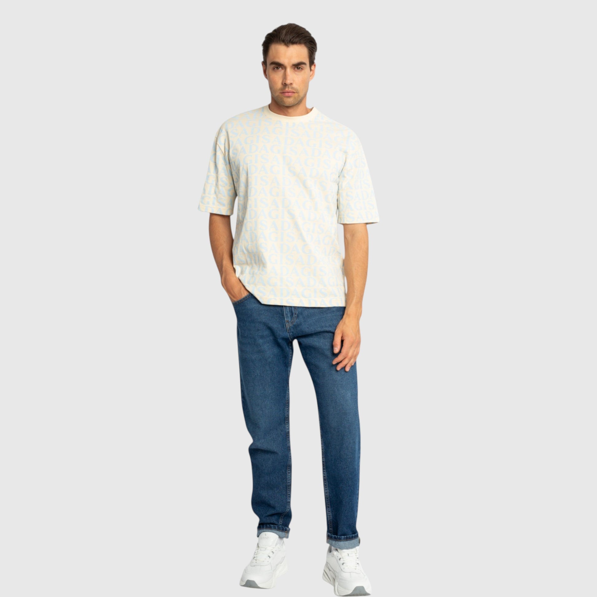 Oversized T-Shirt in Heavy Cotton with Allover Print - Gisada.com