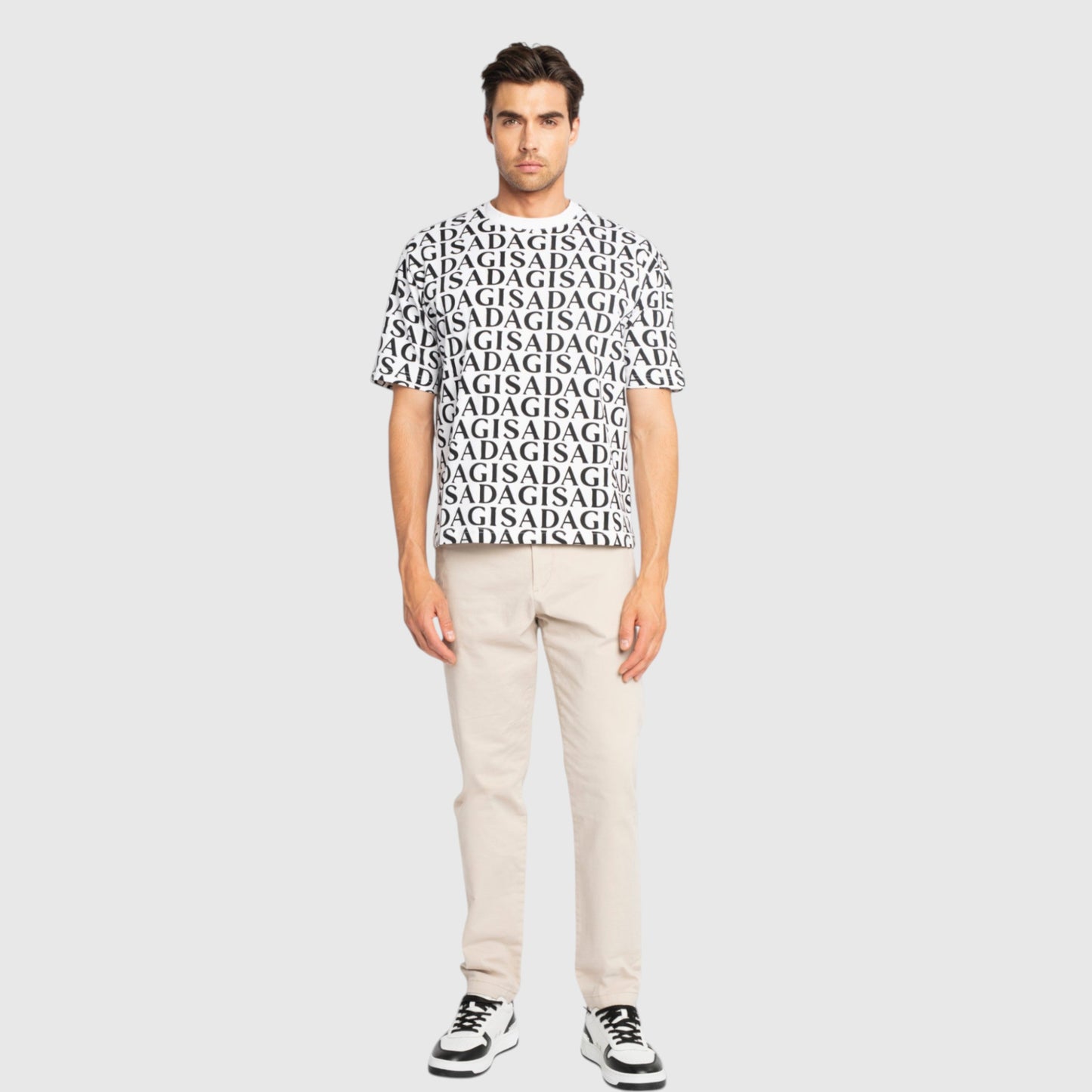 Oversized T-Shirt in Heavy Cotton with Allover Print - Gisada.com
