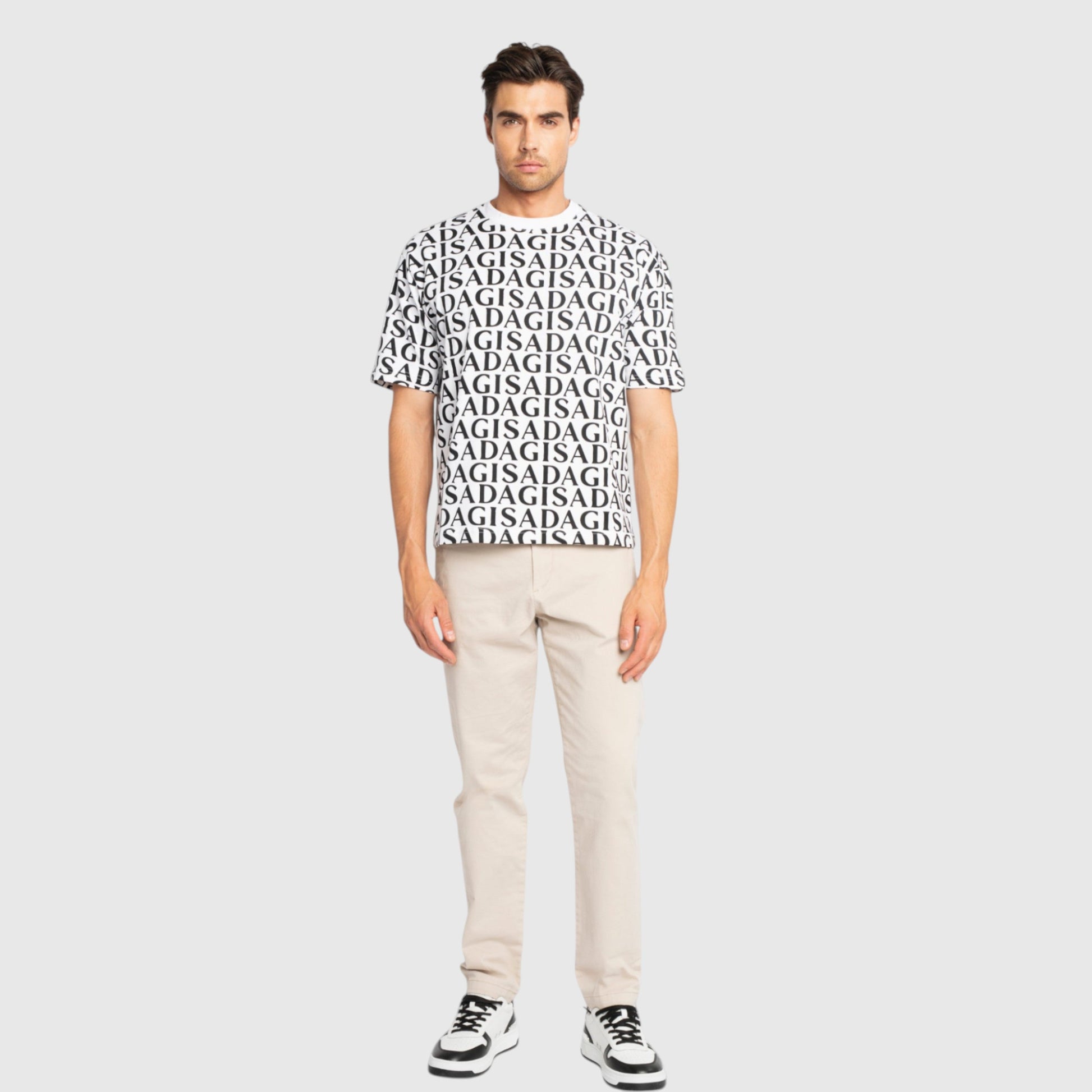 Oversized T-Shirt in Heavy Cotton with Allover Print - Gisada.com
