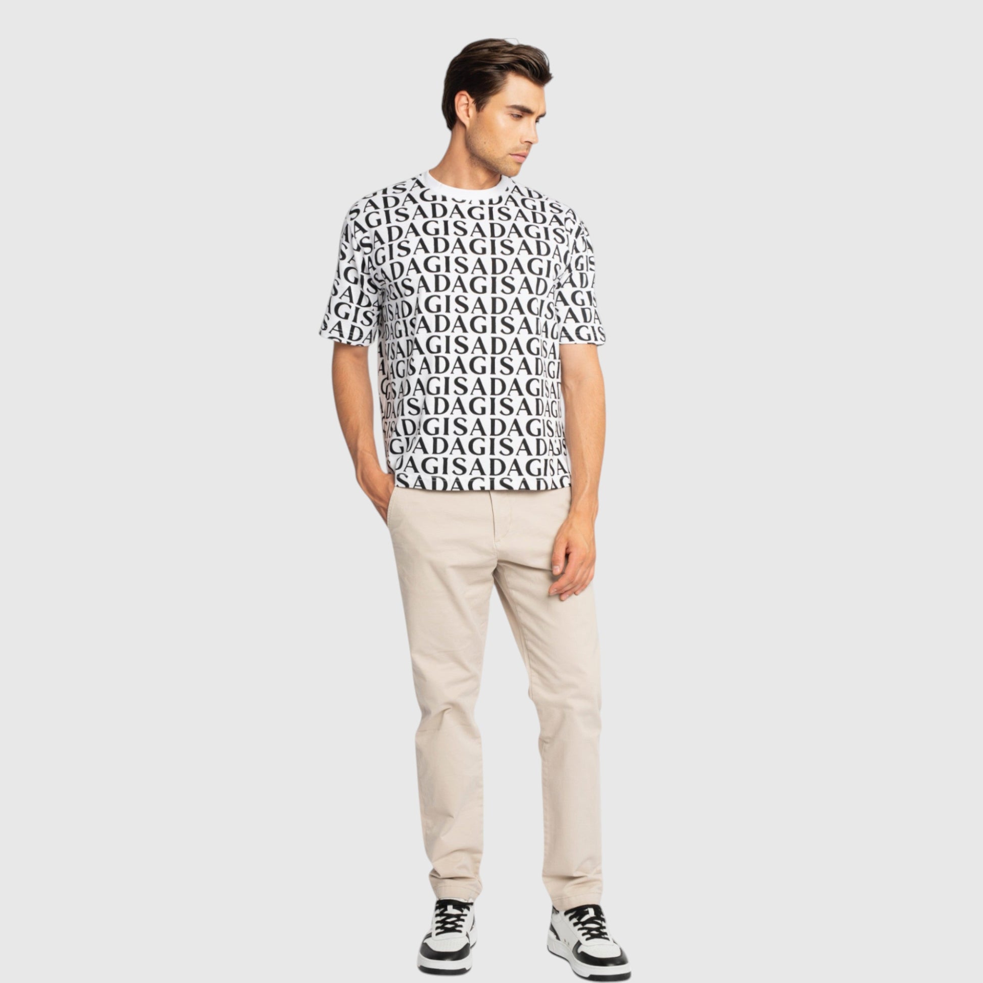 Oversized T-Shirt in Heavy Cotton with Allover Print - Gisada.com