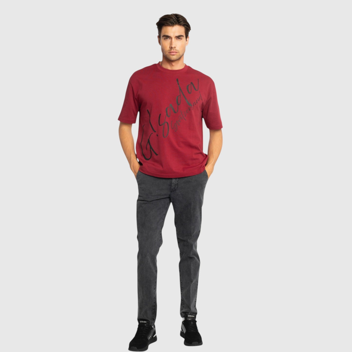 Oversized T-Shirt in Heavy Cotton with Cursive Print - Gisada.com