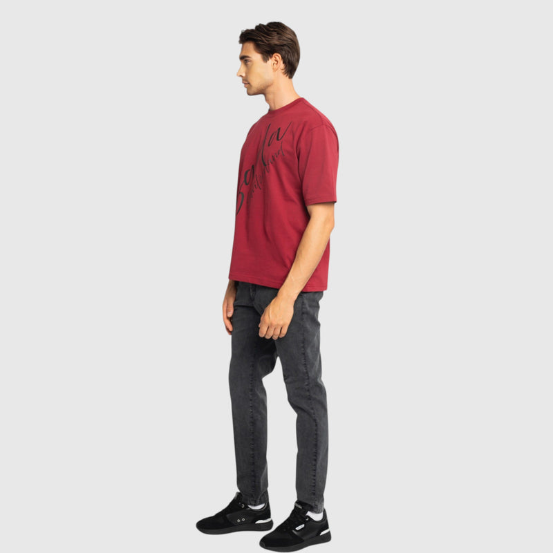 Oversized T-Shirt in Heavy Cotton with Cursive Print - Gisada.com
