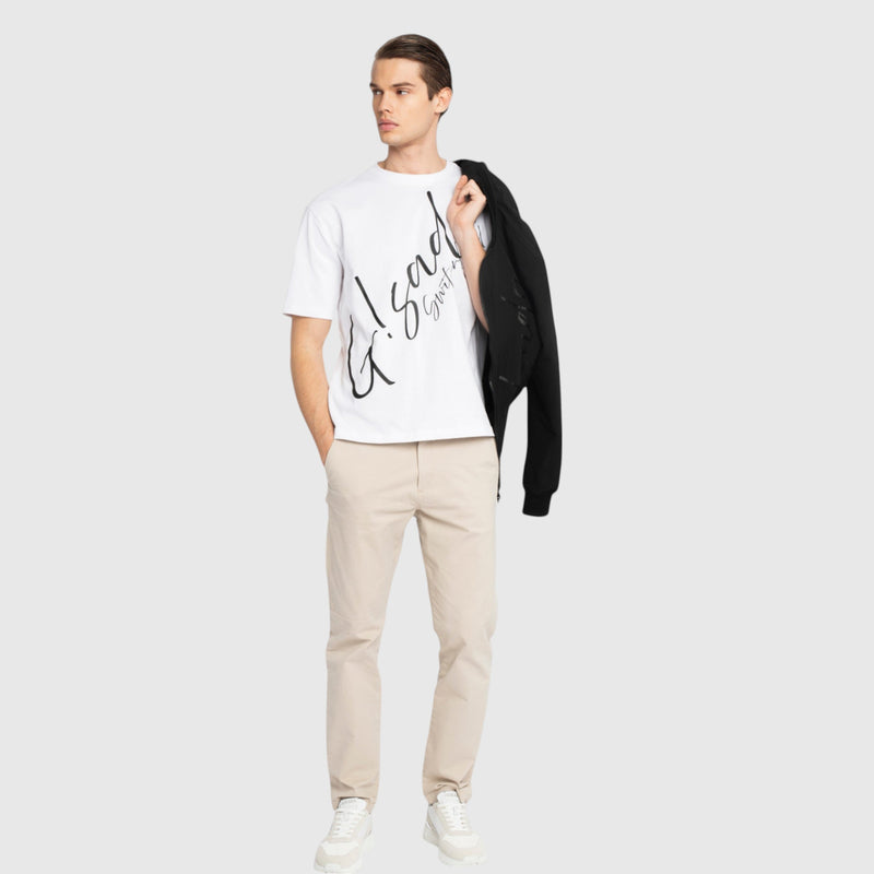 Oversized T-Shirt in Heavy Cotton with Cursive Print - Gisada.com
