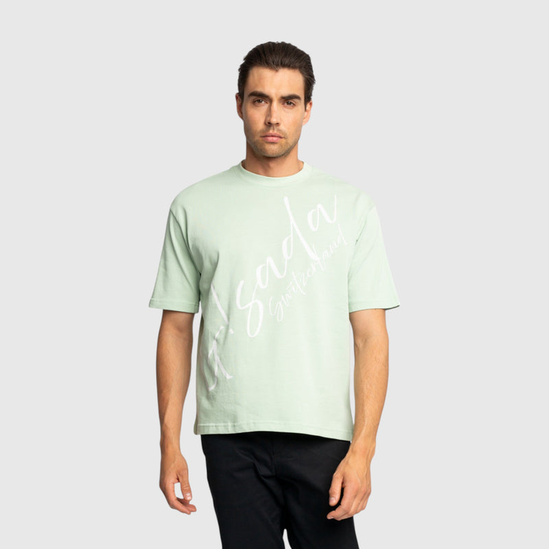 Oversized T-Shirt in Heavy Cotton with Cursive Print - Gisada.com
