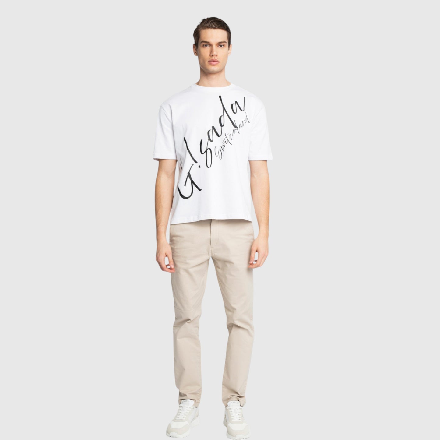 Oversized T-Shirt in Heavy Cotton with Cursive Print - Gisada.com