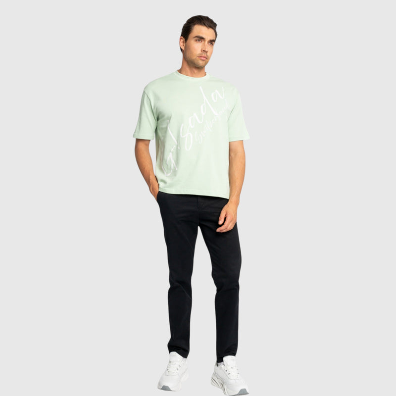 Oversized T-Shirt in Heavy Cotton with Cursive Print - Gisada.com