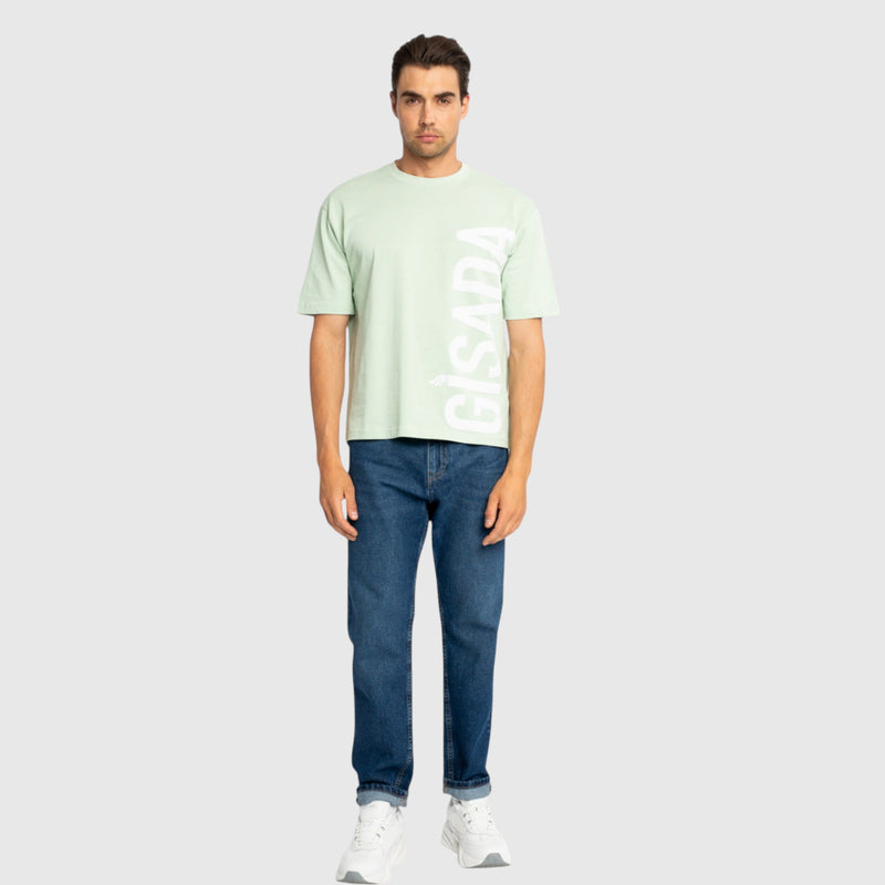 Oversized T-Shirt in Heavy Cotton with Large Side Logo Flock Print - Gisada.com
