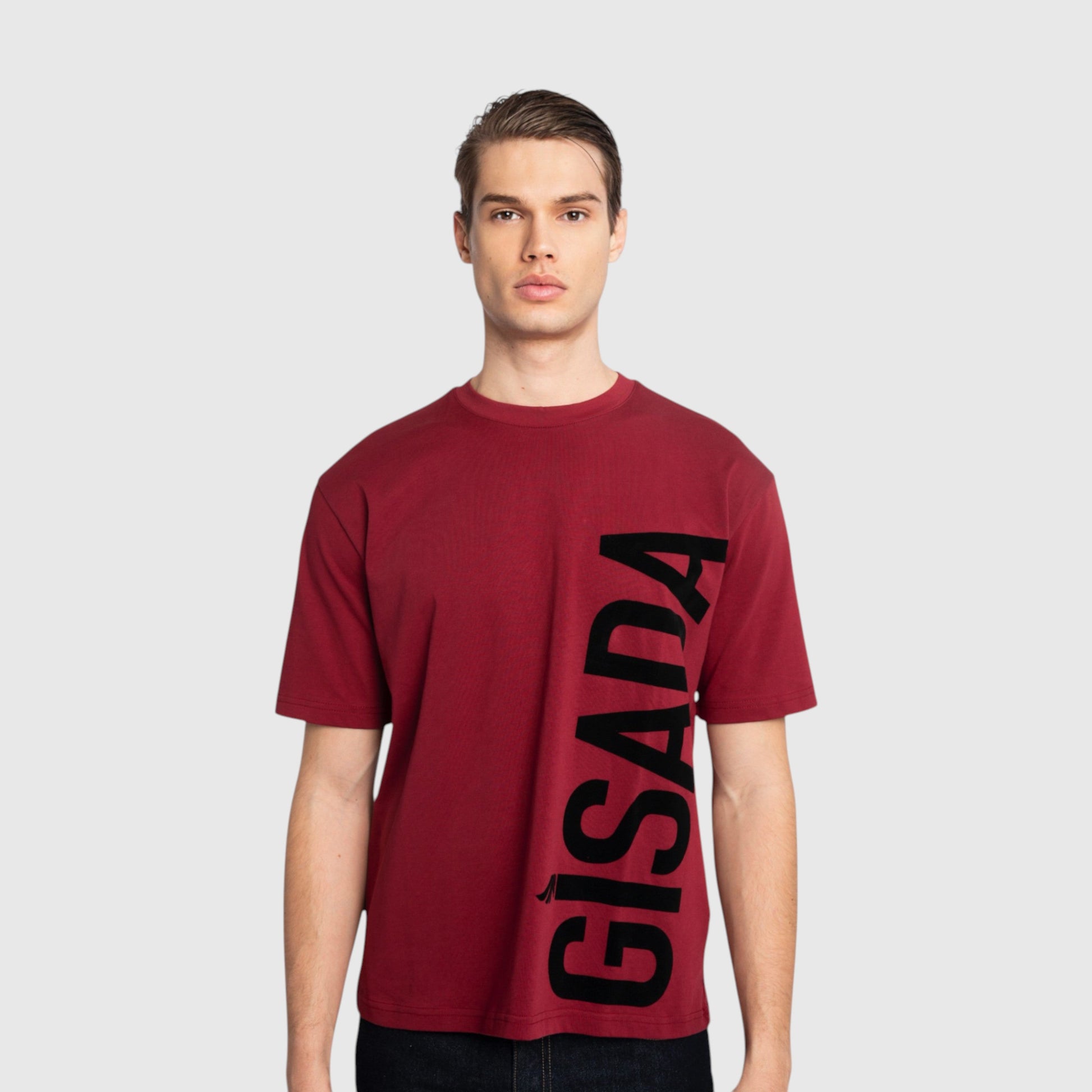 Oversized T-Shirt in Heavy Cotton with Large Side Logo Flock Print - Gisada.com
