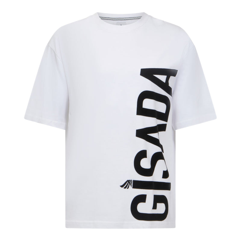 Oversized T-Shirt in Heavy Cotton with Large Side Logo Flock Print - Gisada.com