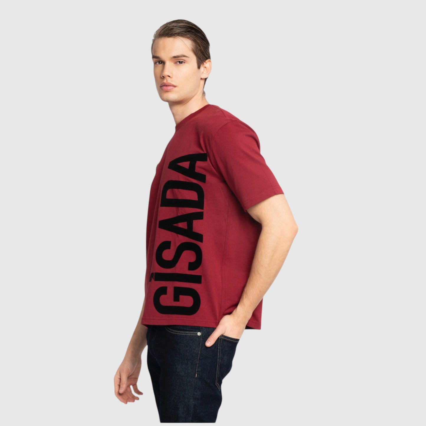 Oversized T-Shirt in Heavy Cotton with Large Side Logo Flock Print - Gisada.com