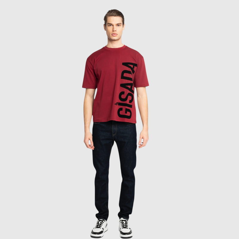 Oversized T-Shirt in Heavy Cotton with Large Side Logo Flock Print - Gisada.com