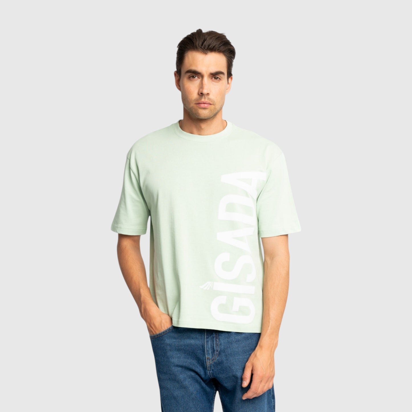 Oversized T-Shirt in Heavy Cotton with Large Side Logo Flock Print - Gisada.com