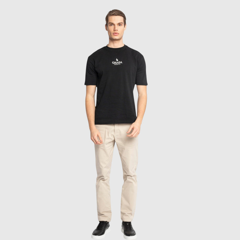 Oversized T-Shirt in Heavy Cotton with Small Central Printed Logo - Gisada.com