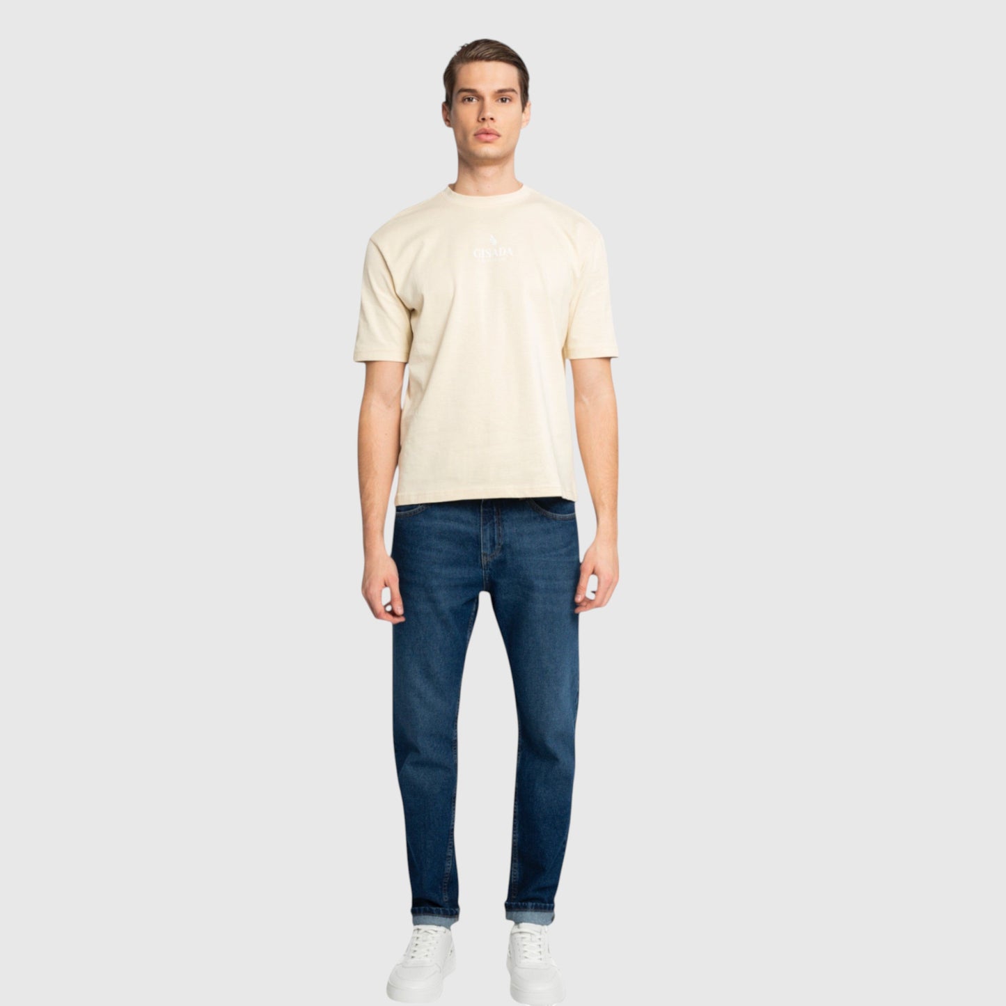 Oversized T-Shirt in Heavy Cotton with Small Central Printed Logo - Gisada.com