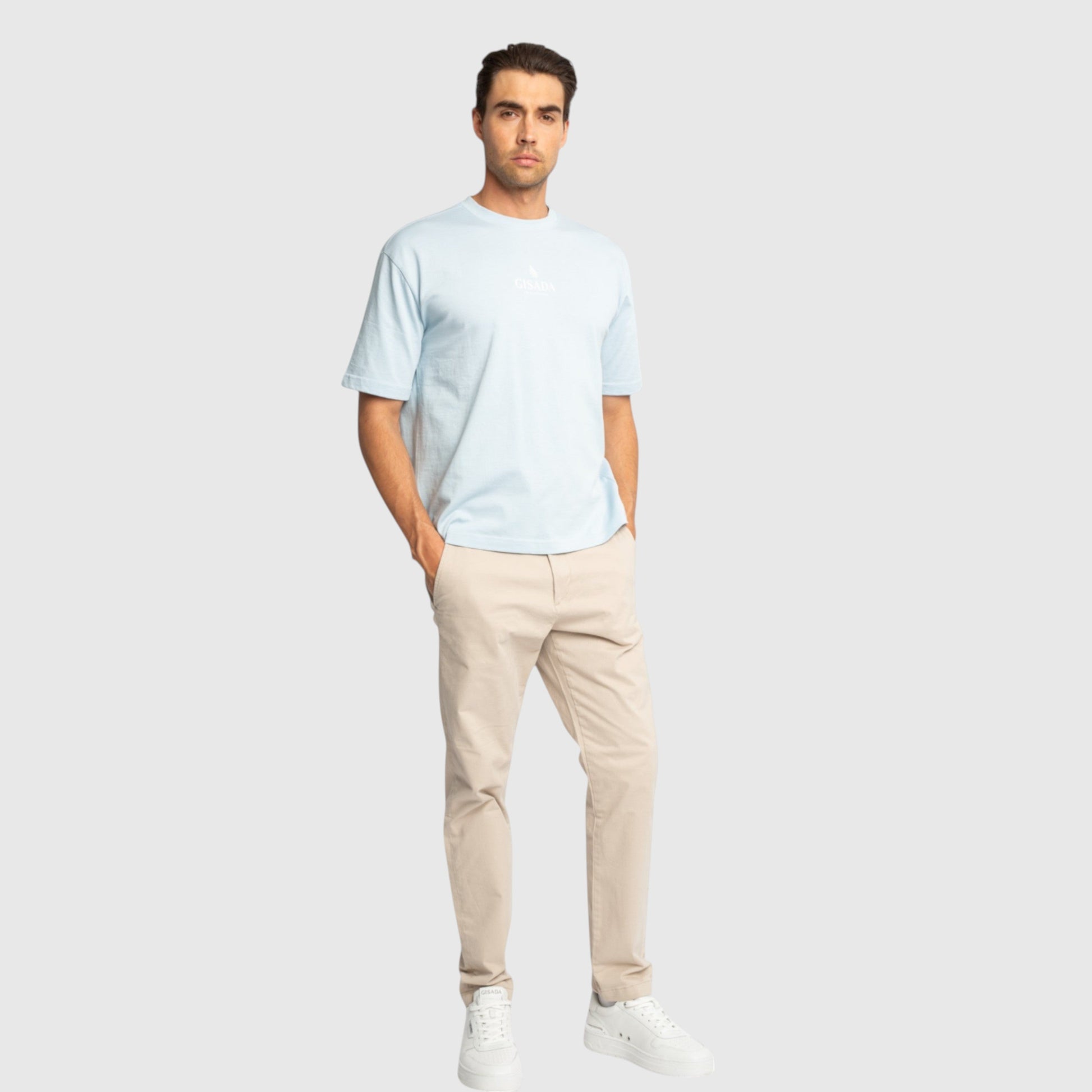 Oversized T-Shirt in Heavy Cotton with Small Central Printed Logo - Gisada.com
