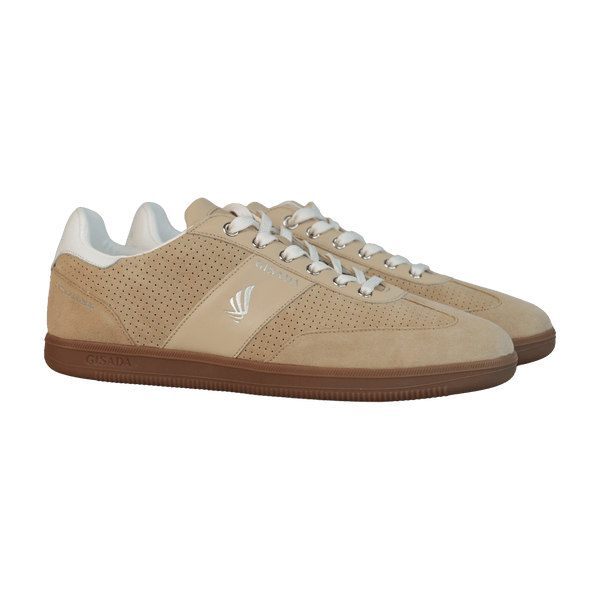 Perforated Flat Sole Sneaker in Suede Leather