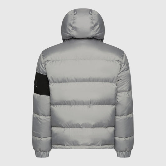 Puffer Down Jacket with Detachable Hood and Logo Patch on Back - Gisada.com