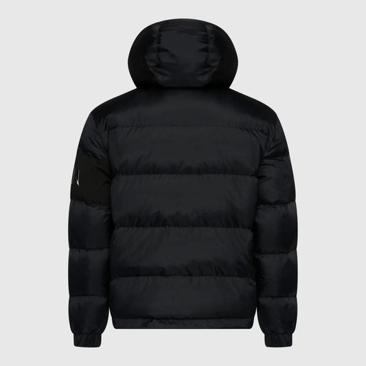 Puffer Down Jacket with Detachable Hood and Logo Patch on Back - Gisada.com