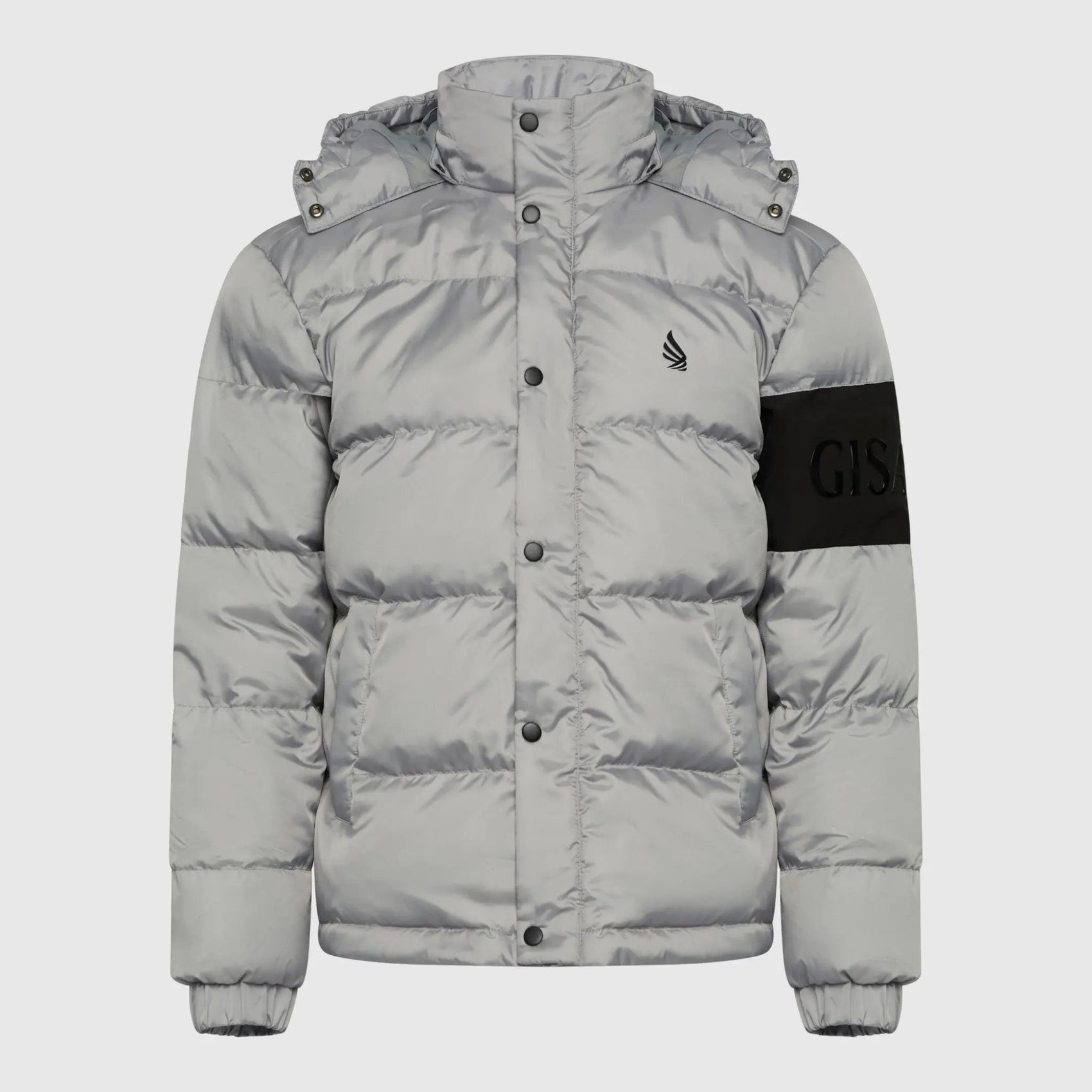 Puffer Down Jacket with Detachable Hood and Logo Patch on Back - Gisada.com