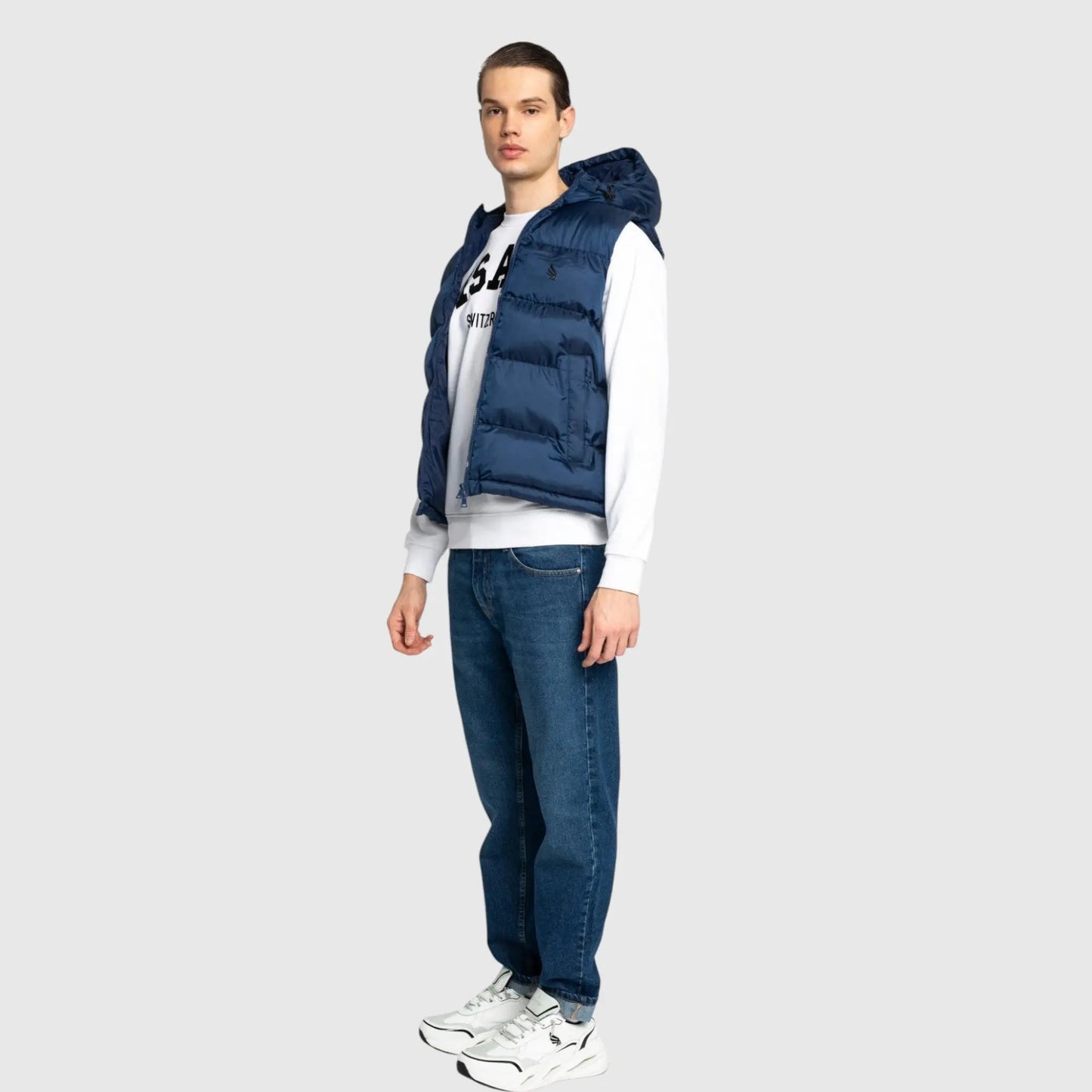 Puffer Gilet with Logo Patch on Back - Gisada.com