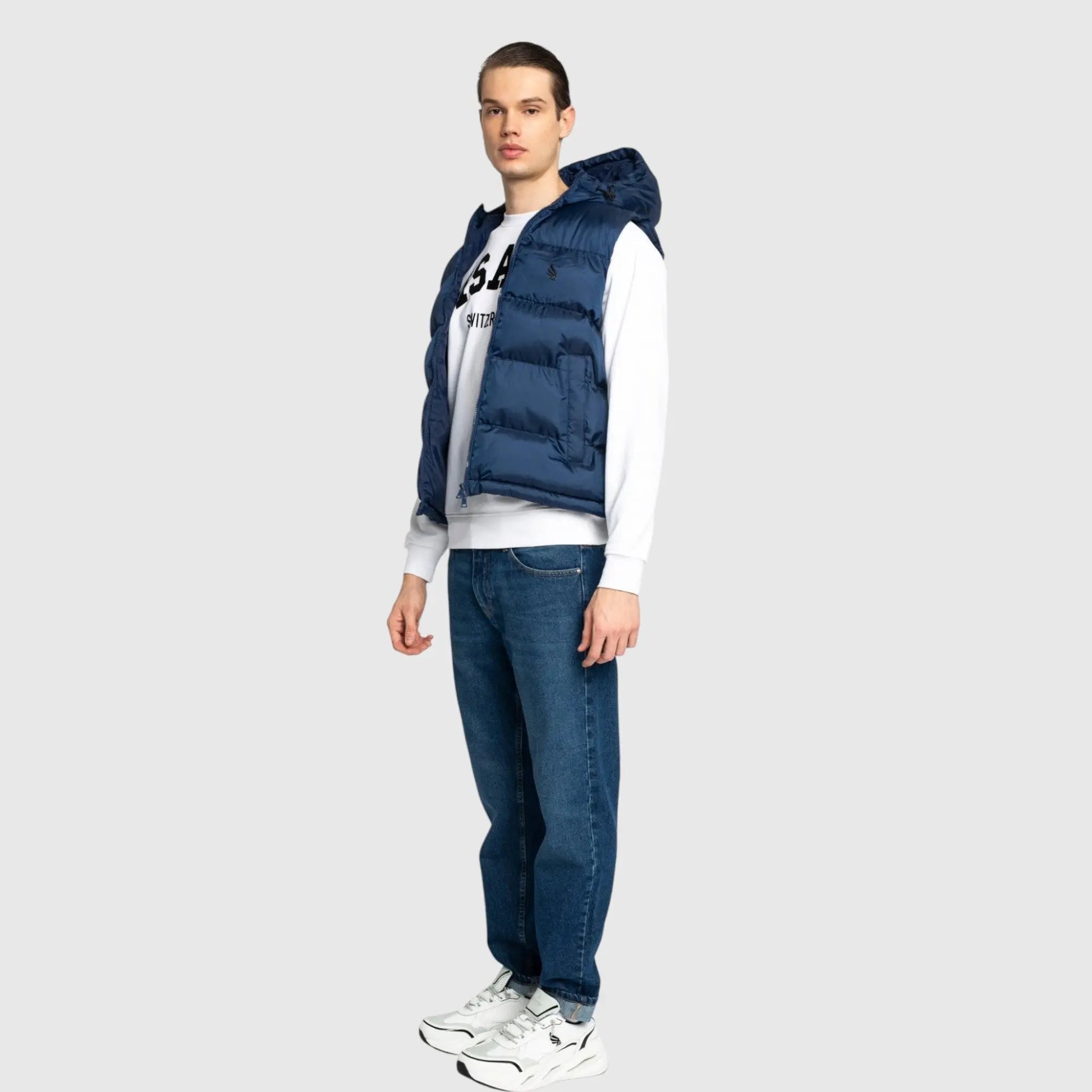 Puffer Gilet with Logo Patch on Back - Gisada.com