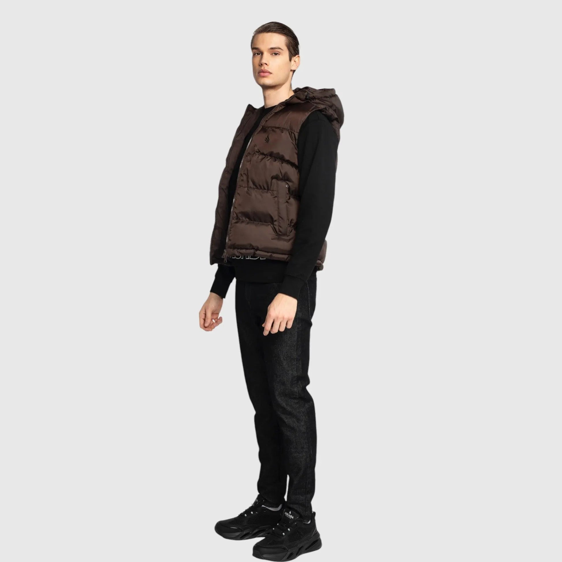 Puffer Gilet with Logo Patch on Back - Gisada.com