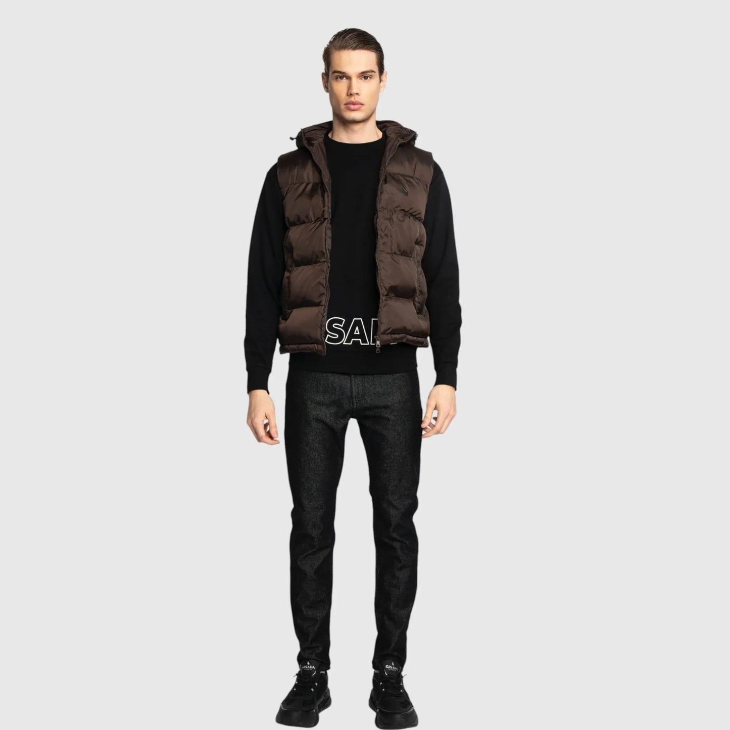 Puffer Gilet with Logo Patch on Back - Gisada.com