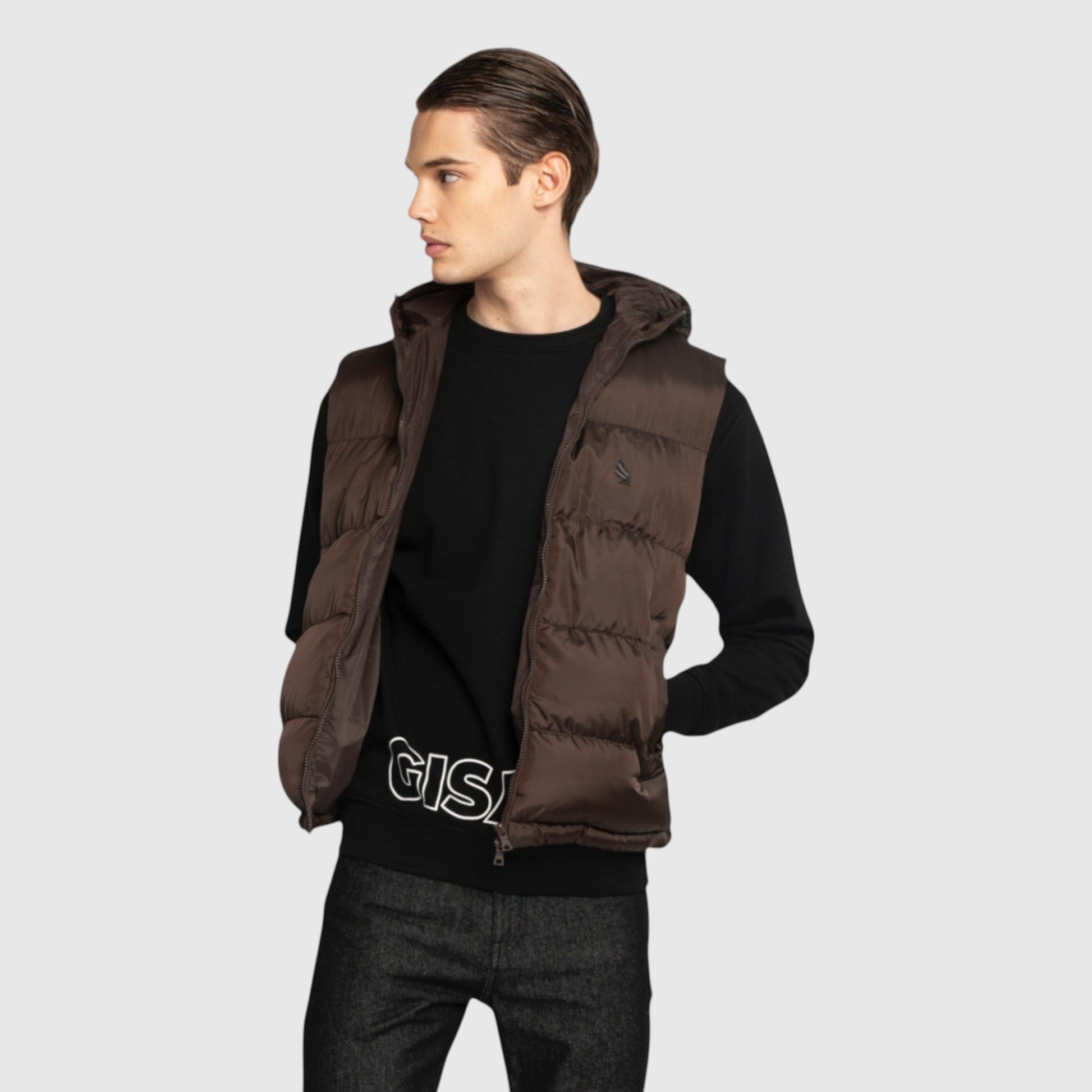 Puffer Gilet with Logo Patch on Back - Gisada.com