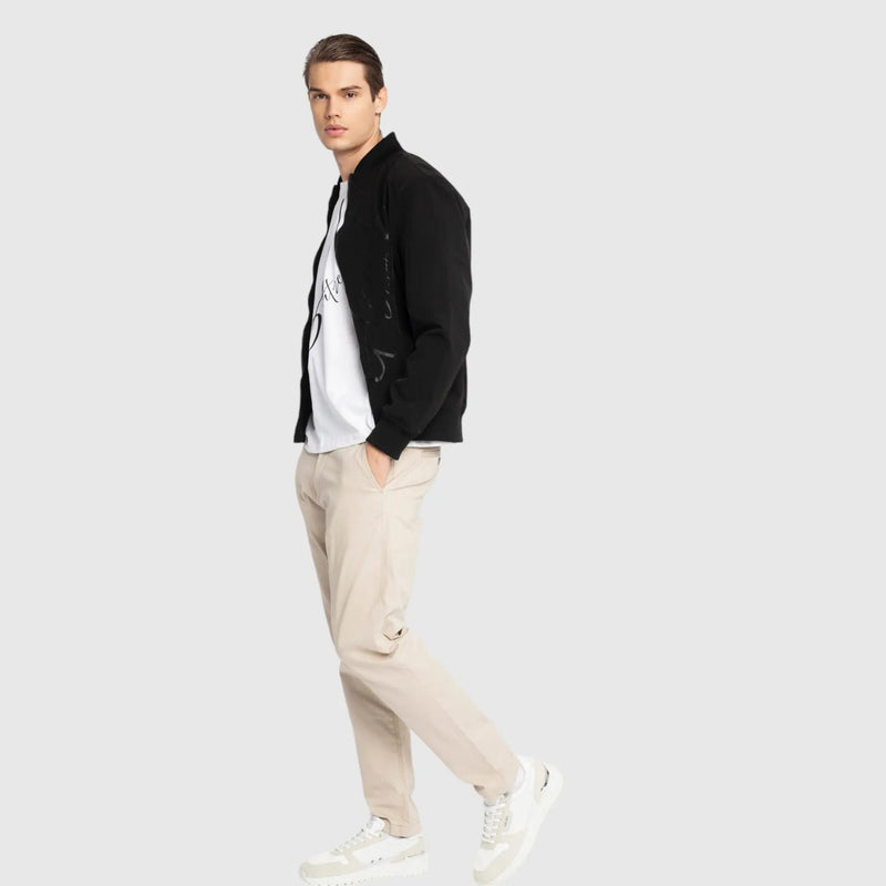 Regular Fit Bomber Jacket in Nylon with Cursive Print - Gisada.com