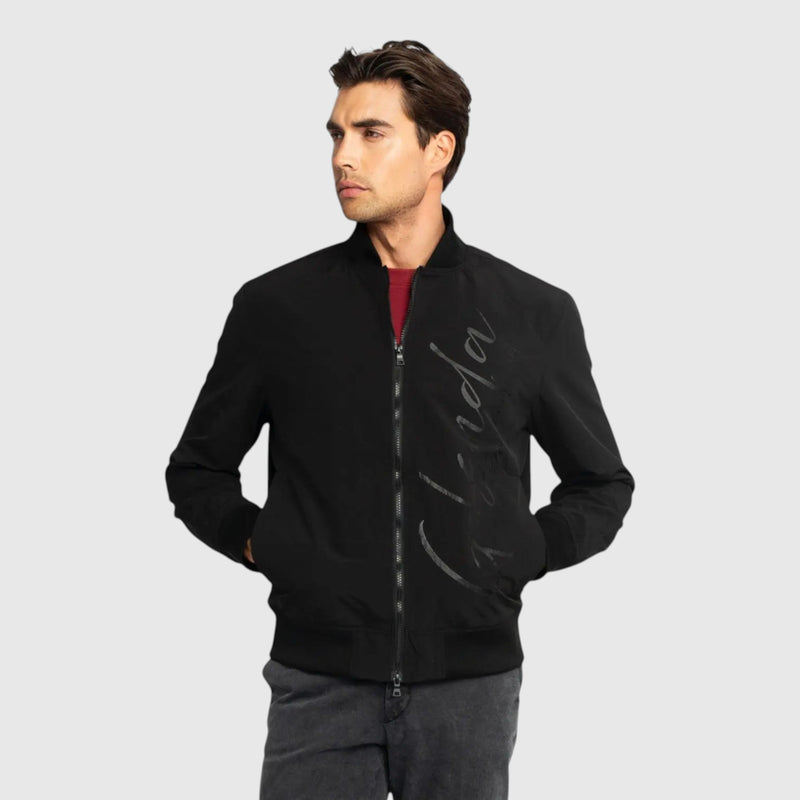 Regular Fit Bomber Jacket in Nylon with Cursive Print - Gisada.com