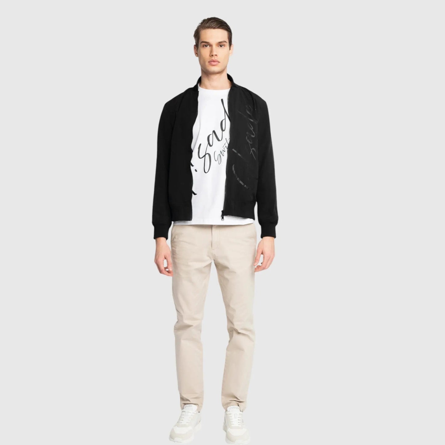 Regular Fit Bomber Jacket in Nylon with Cursive Print - Gisada.com