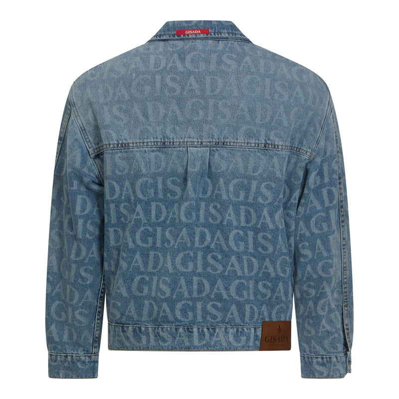 Regular Fit Denim Jacket with Allover Gisada Logo