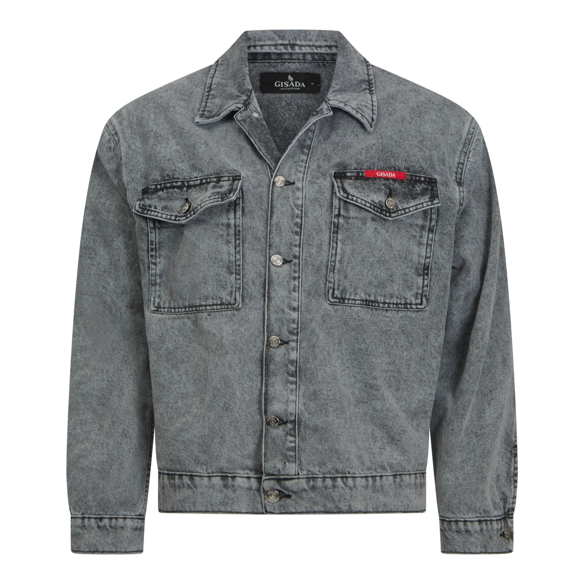 Regular Fit Denim Jacket with Mini Label Patch - Gisada.com