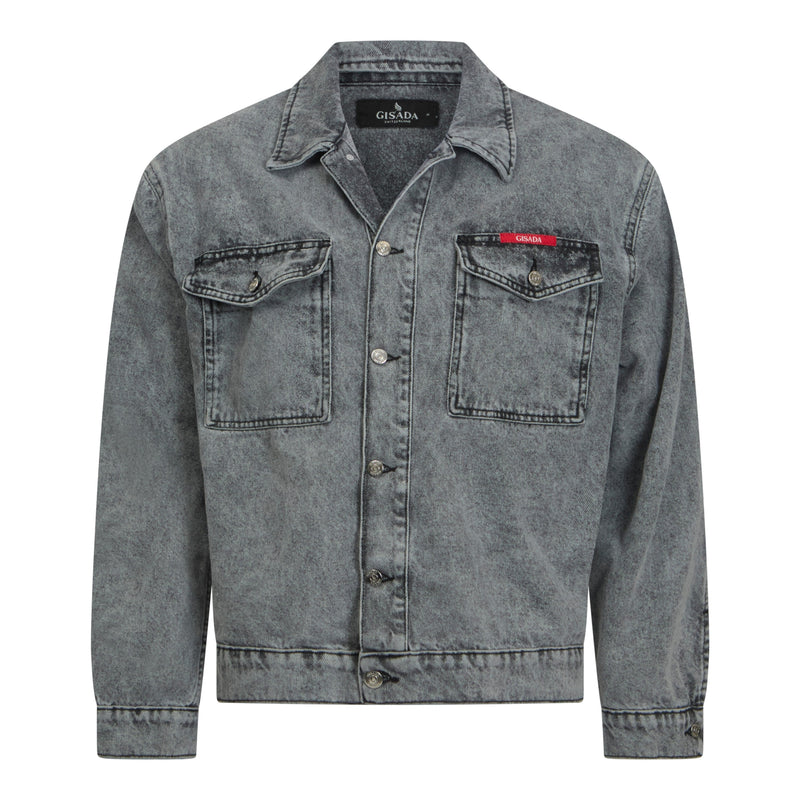 Regular Fit Denim Jacket with Mini Label Patch - Gisada.com