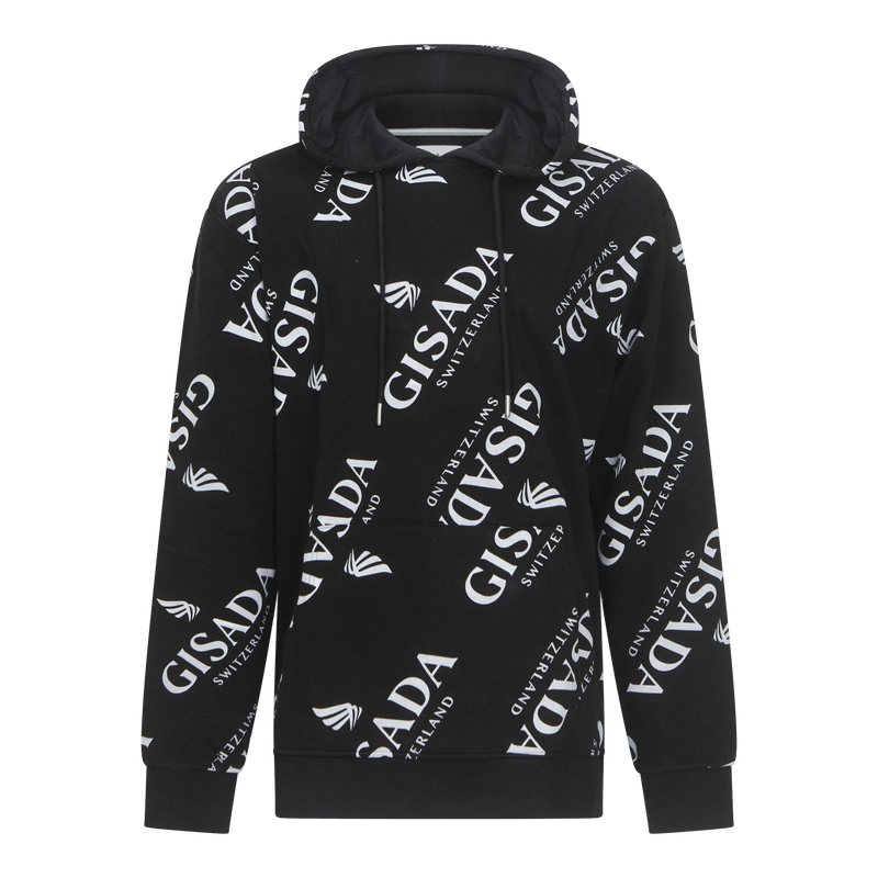 Regular Fit Hoodie in Midweight Cotton with Logo Allover - Gisada.com