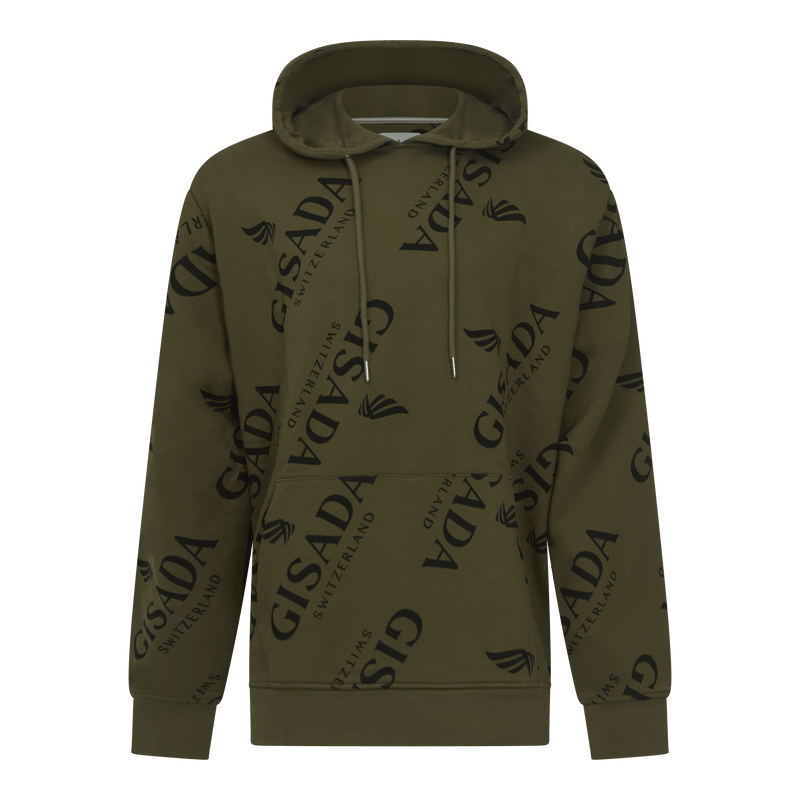 Regular Fit Hoodie in Midweight Cotton with Logo Allover - Gisada.com