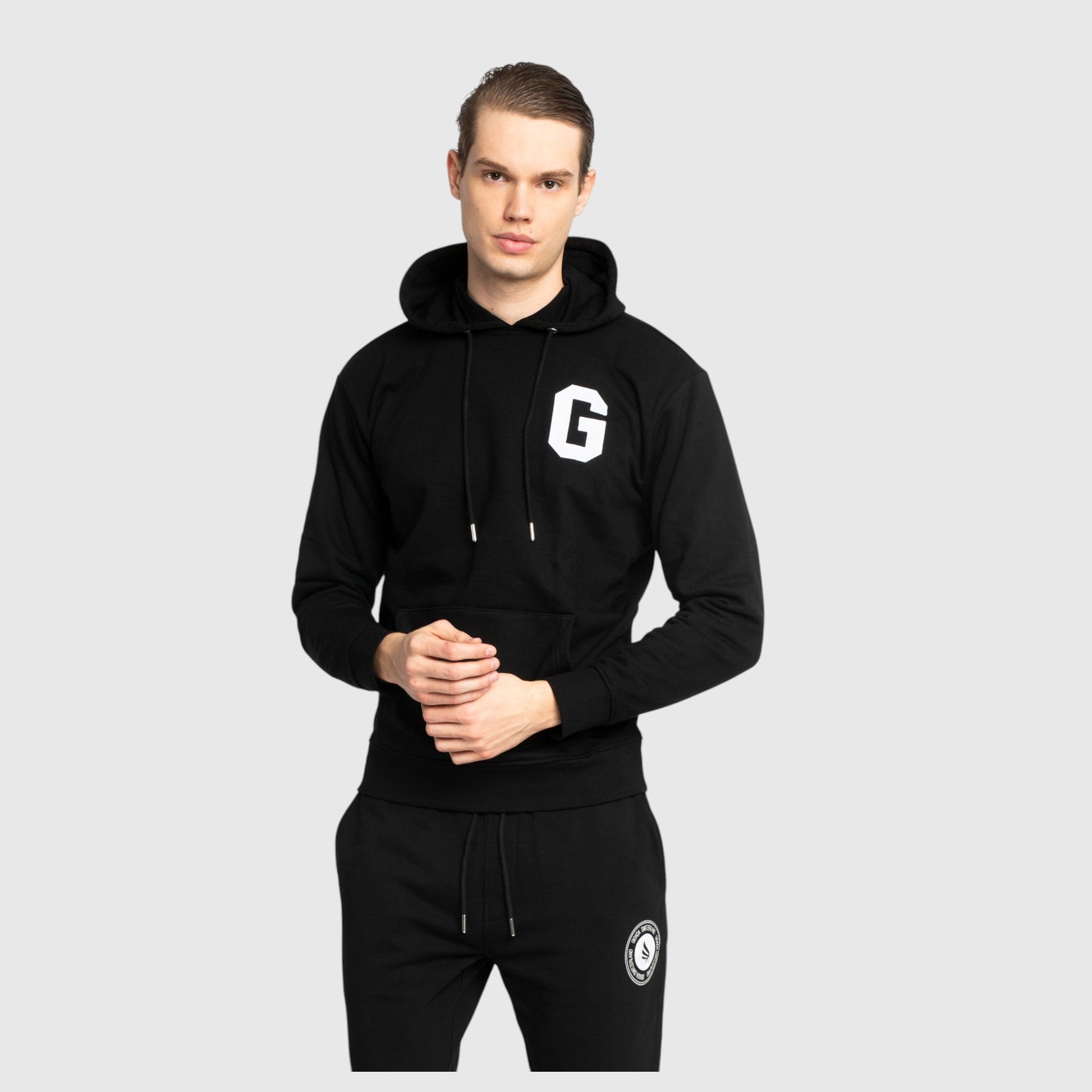 Regular Fit Hoodie in Midweight Cotton with Patch Print - Gisada.com
