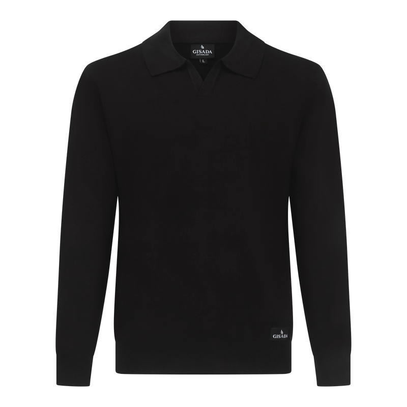 Regular Fit Knit Polo Shirt with Johnny Collar - Gisada.com