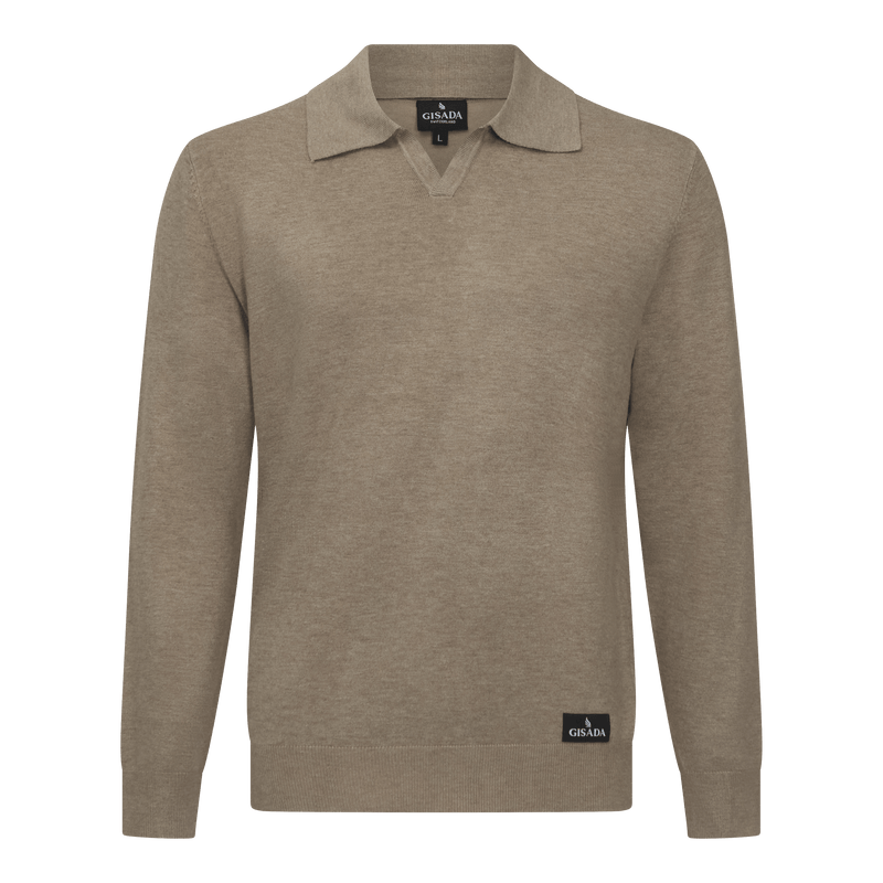 Regular Fit Knit Polo Shirt with Johnny Collar - Gisada.com