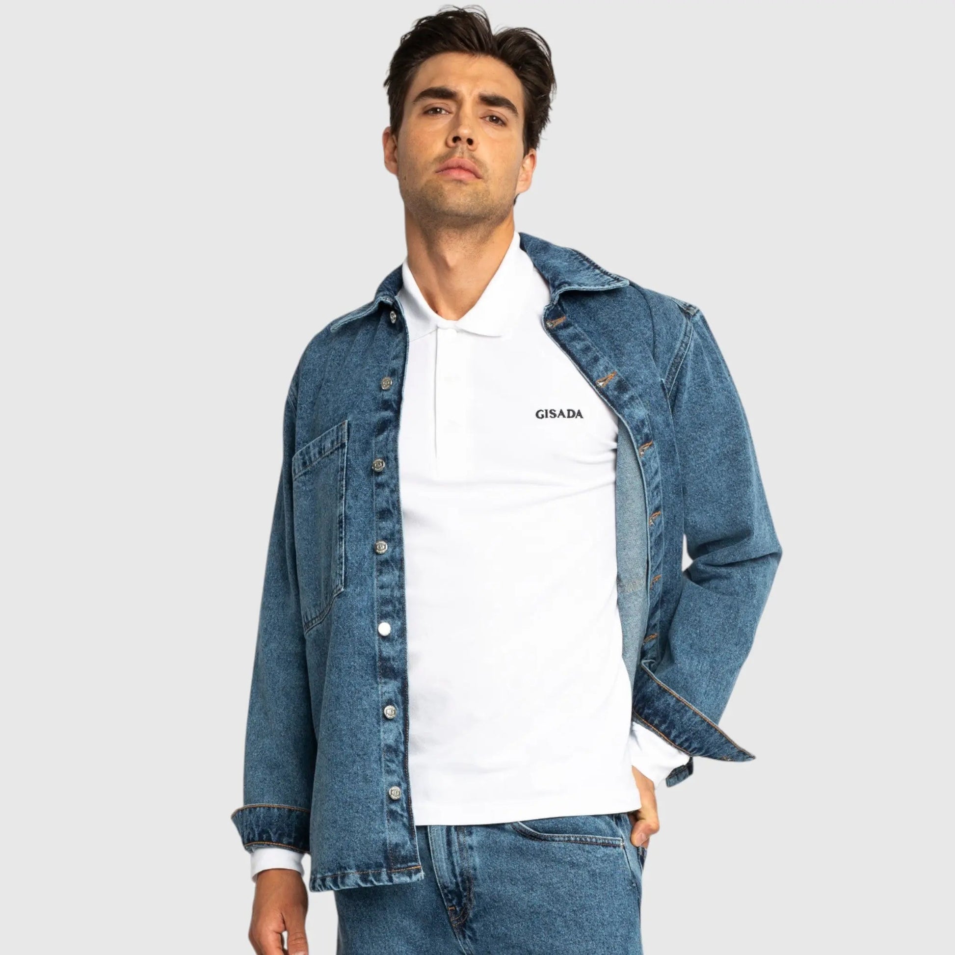 Regular Fit Long Sleeves Polo in Luxe Interlock Piquet with Embroidery Gisada Logo - Gisada.com