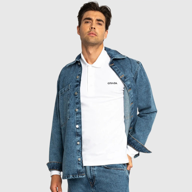 Regular Fit Long Sleeves Polo in Luxe Interlock Piquet with Embroidery Gisada Logo - Gisada.com