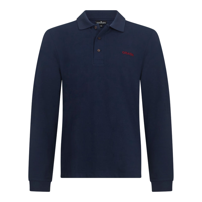 Regular Fit Long Sleeves Polo in Luxe Interlock Piquet with Embroidery Gisada Logo - Gisada.com