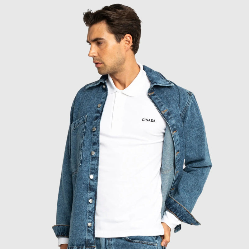 Regular Fit Long Sleeves Polo in Luxe Interlock Piquet with Embroidery Gisada Logo - Gisada.com