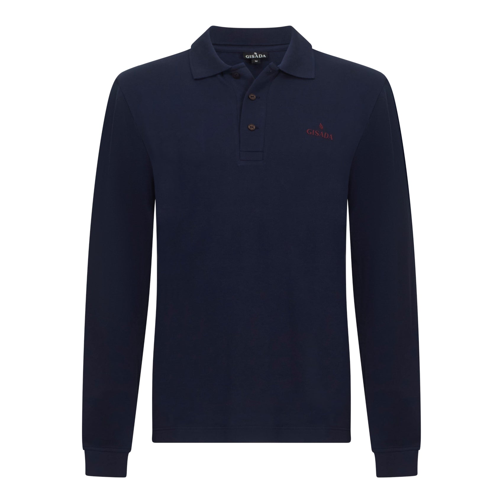 Regular Fit Long Sleeves Polo in Premium Cotton with Rubber Logo - Gisada.com